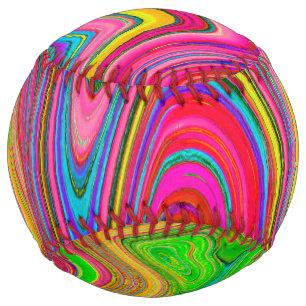 Trippy Yellow, Red and Blue Abstract Groovy Art Softball