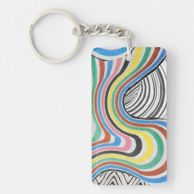 Trippy Zigzag Waves Collage Key Ring (Front)