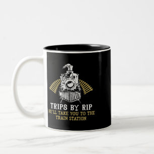 Trips by Rip Take Him to Train Station Funny Retro Two-Tone Coffee Mug