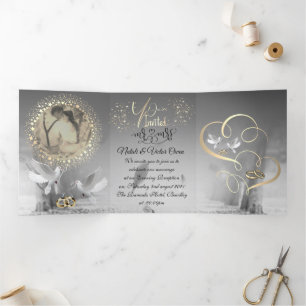 Triptic wedding invitation with decoration