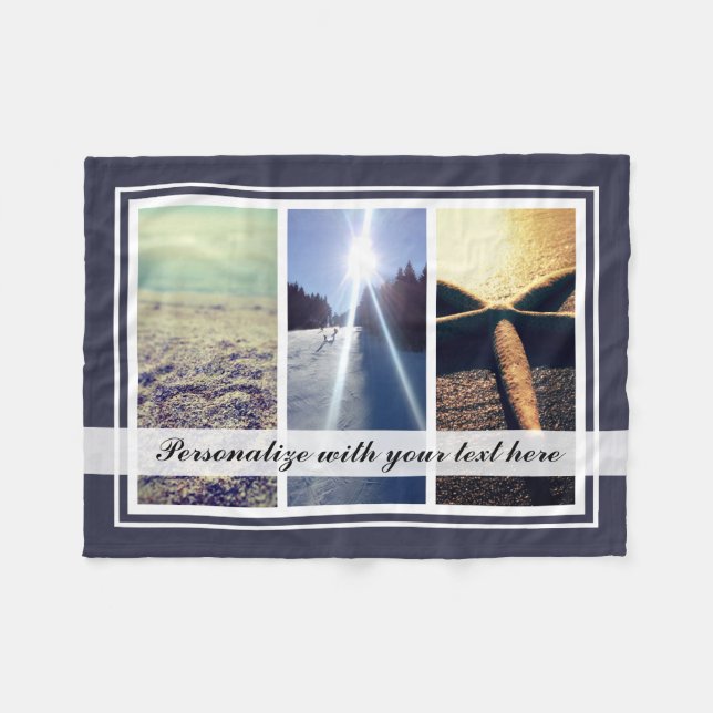 Triptych 3 photo collage template custom gift fleece blanket (Front (Horizontal))