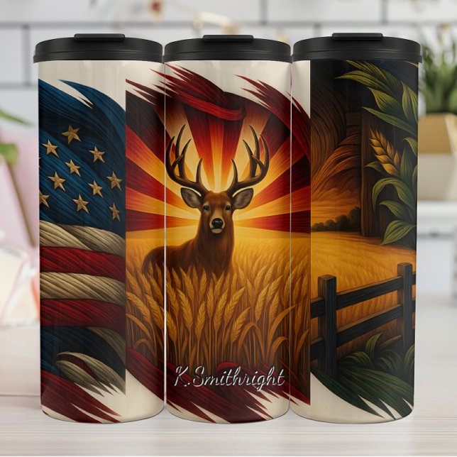 Triptych Deer American Flag Farm Thermal Tumbler (Creator Uploaded)
