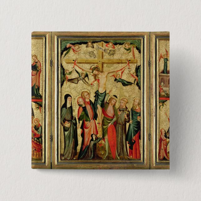 Triptych depicting the Crucifixion of Christ 15 Cm Square Badge (Front)