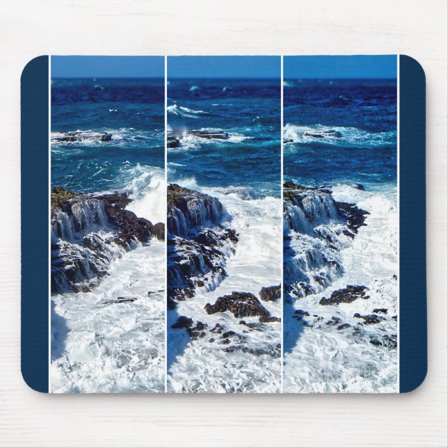 Triptych Of Crashing Waves On Rocks Mouse Pad (Front)