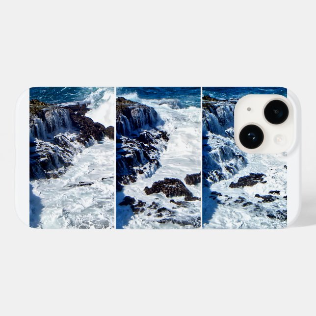 Triptych Of Crashing Waves On Rocks Phone Case (Back (Horizontal))