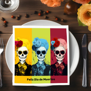 Triptych of Dia de Muertos Calavera Catrina Napkin
