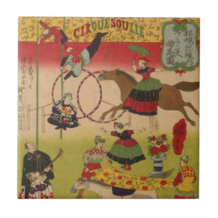 Triptych Print Shows Circus At Yasukuni Jinja Ceramic Tile