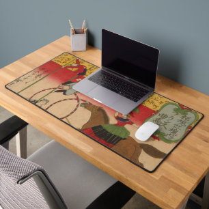 Triptych Print Shows Circus At Yasukuni Jinja Desk Mat