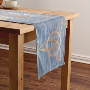 Triquetra Abstract   Blue Gold Celtic Trinity Knot Medium Table Runner