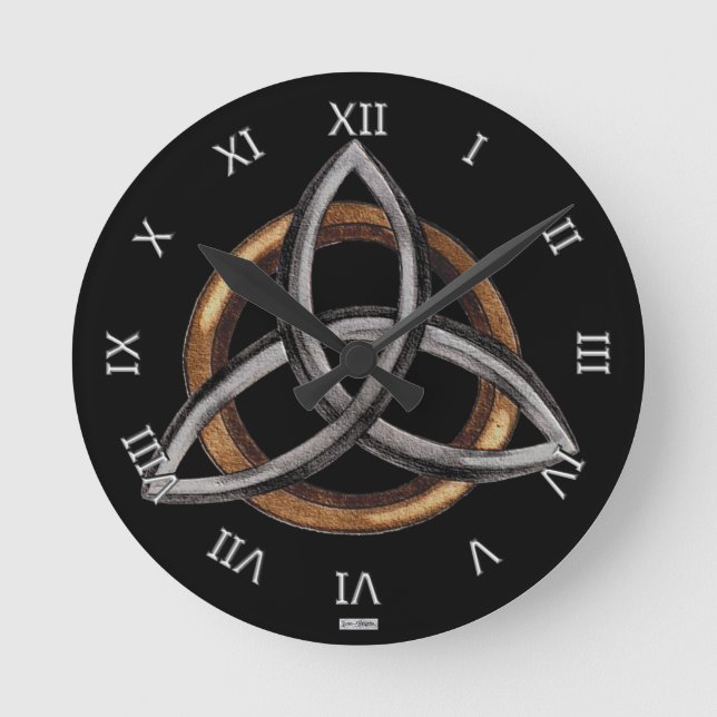 Triquetra (Brown/Silver) Round Clock (Front)