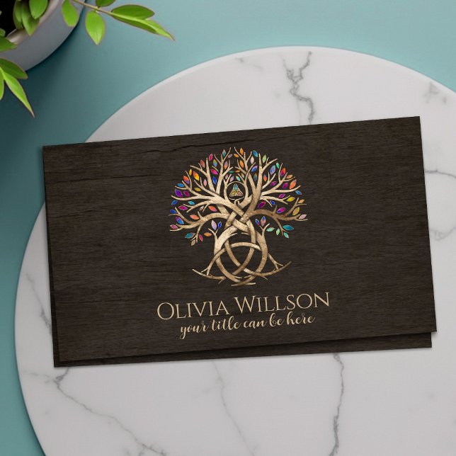 Triquetra Tree of life Colourful leaves Business Card (Creator Uploaded)