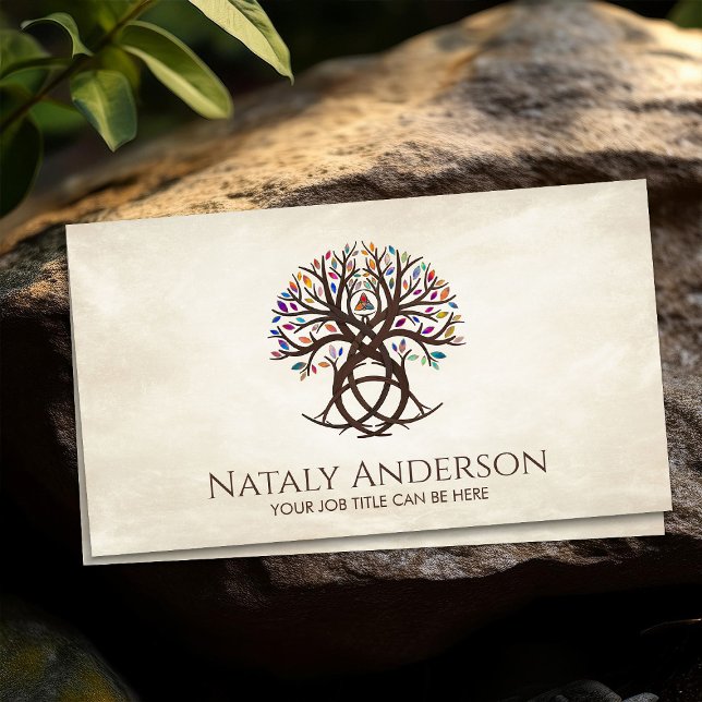Triquetra Tree of life Colourful leaves Business Card (Creator Uploaded)