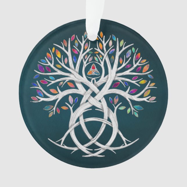 Triquetra Tree of life Colourful leaves Ornament (Front)