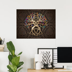Triquetra Tree of life Colourful leaves Poster