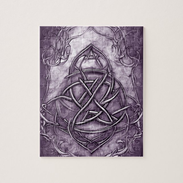 Triquetra Trinity Knot Lavender Purple Faux Metal Jigsaw Puzzle (Vertical)