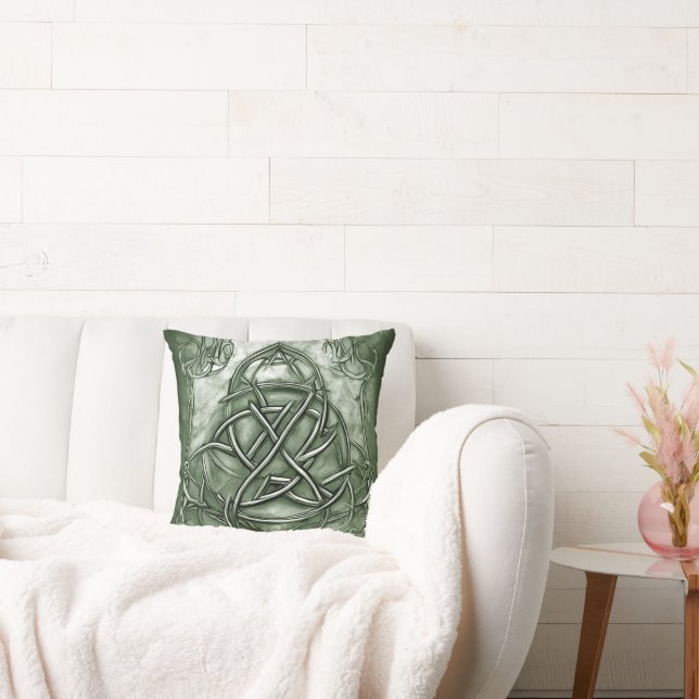 Triquetra Trinity Knot Sage Green Faux Metallic Cushion (Couch)