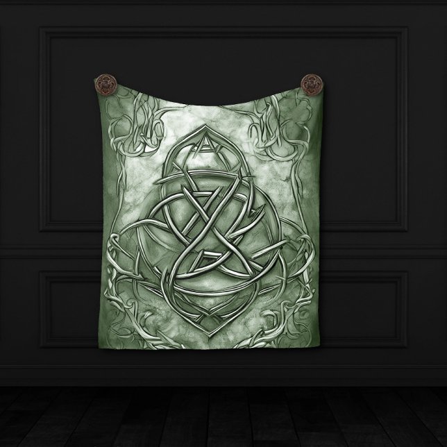 Triquetra Trinity Knot Sage Green Faux Metallic Fleece Blanket (Creator Uploaded)
