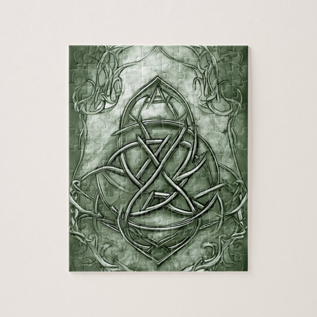 Triquetra Trinity Knot Sage Green Faux Metallic Jigsaw Puzzle (Vertical)