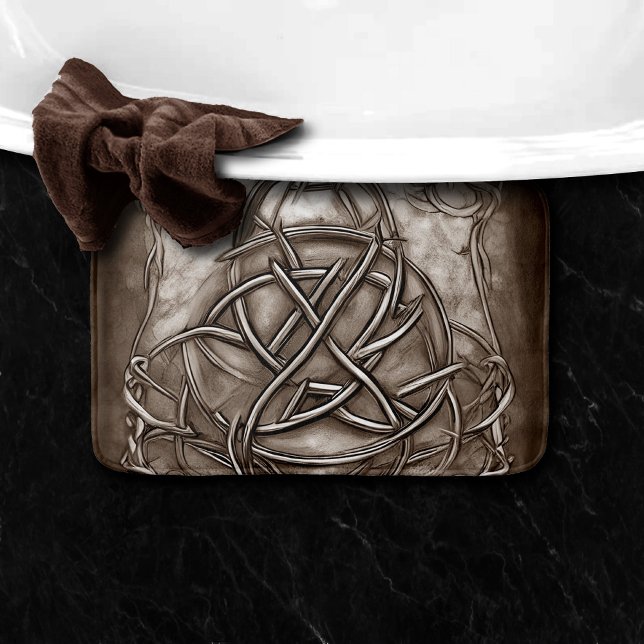 Triquetra Trinity Knot Sepia Faux Metallic Tin Bath Mat (Creator Uploaded)