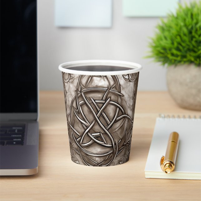 Triquetra Trinity Knot Sepia Faux Metallic Tin Paper Cups (Insitu)