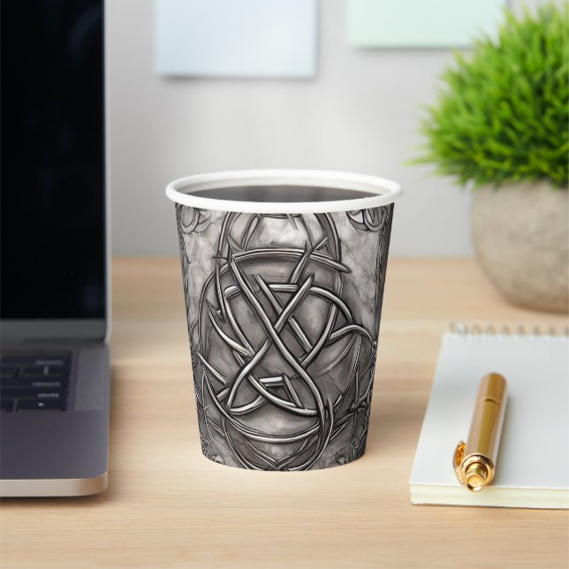 Triquetra Trinity Knot Silvery Pewter Faux Metal Paper Cups (Insitu)