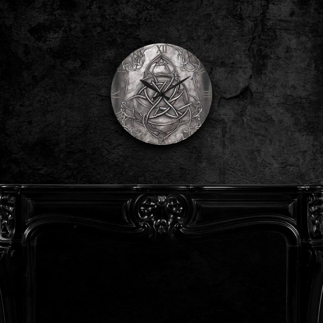 Triquetra Trinity Knot Silvery Pewter Faux Metal Round Clock (Creator Uploaded)