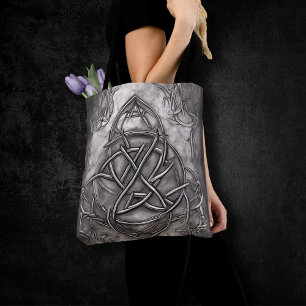 Triquetra Trinity Knot Silvery Pewter Faux Metal Tote Bag