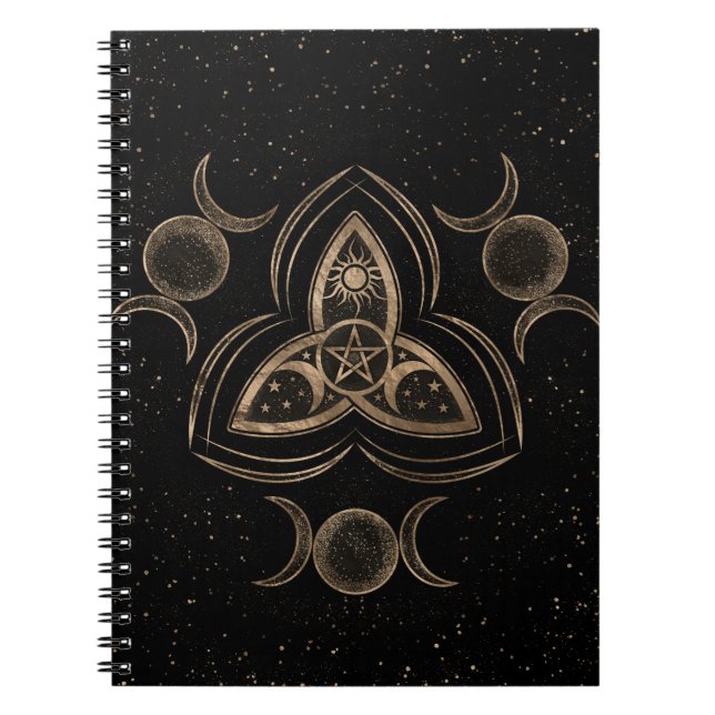 Triquetra Triple Moon Ornament with Pentagram Notebook (Front)