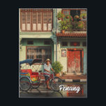 Trishaw Penang Malaysia Heritage Townhouse Travel Postcard<br><div class="desc">Penang, a vibrant state in Malaysia, is renowned for its rich cultural heritage, stunning landscapes, and culinary delights. Nestled along the northwest coast of Peninsular Malaysia, Penang consists of two main parts: Penang Island, home to the bustling city of George Town, and Seberang Perai on the mainland. George Town, a...</div>