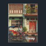 Trishaw Penang Malaysia Heritage Townhouse Travel Postcard<br><div class="desc">Penang, a vibrant state in Malaysia, is renowned for its rich cultural heritage, stunning landscapes, and culinary delights. Nestled along the northwest coast of Peninsular Malaysia, Penang consists of two main parts: Penang Island, home to the bustling city of George Town, and Seberang Perai on the mainland. George Town, a...</div>