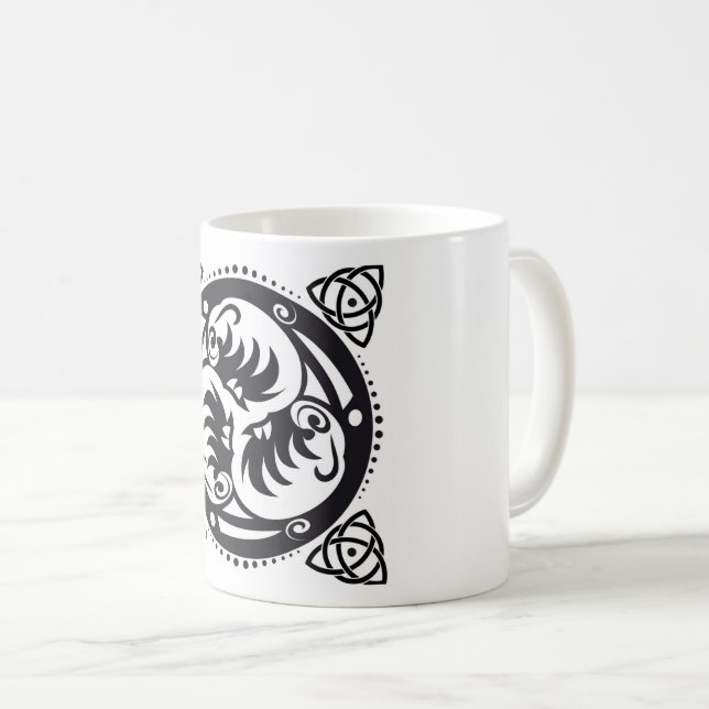 Triskelion Celtic Knot Mandala Design Black Coffee Mug (Front Right)