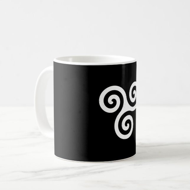 TRISKELION TRIPLE CELTIC SPIRAL COFFEE MUG (Front Left)