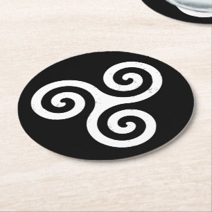 TRISKELION TRIPLE CELTIC SPIRAL ROUND PAPER COASTER
