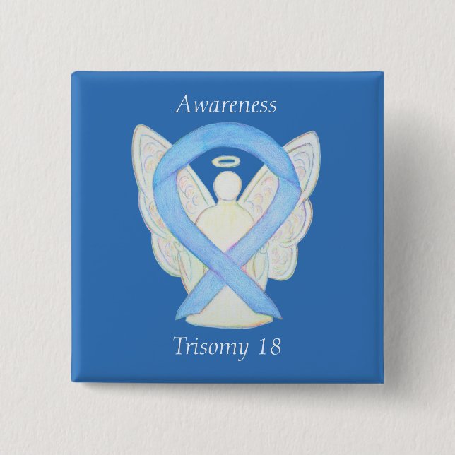 Trisomy 18 Awareness Angel Ribbon Art Pin (Front)