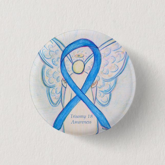 Trisomy 18 Awareness Angel Ribbon Art Pin (Front)
