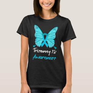 Trisomy 18 Awareness Butterfly Support Light Blue T-Shirt