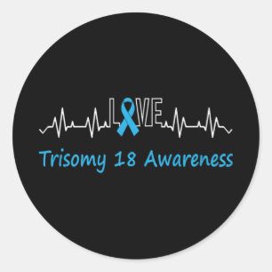 Trisomy 18 Awareness Ligh Blue Ribbon Love Heartbe Classic Round Sticker