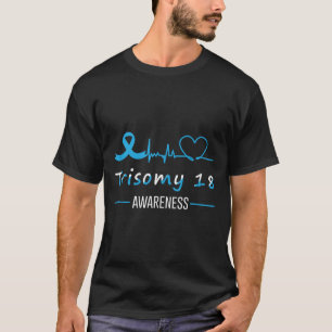 Trisomy 18 Awareness Light Blue Ribbon Heartbeat L T-Shirt