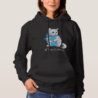 Trisomy 18 Awareness Month Light Blue Ribbon Cat Hoodie