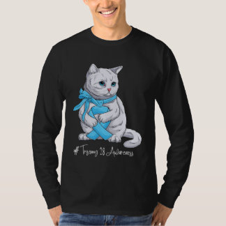 Trisomy 18 Awareness Month Light Blue Ribbon Cat T-Shirt