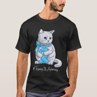 Trisomy 18 Awareness Month Light Blue Ribbon Cat T-Shirt