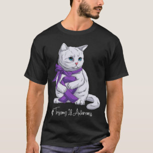 Trisomy 18 Awareness Month Purple Ribbon Cat T-Shirt