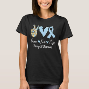 Trisomy 18 Awareness Peace Love Hope Light Blue Ri T-Shirt