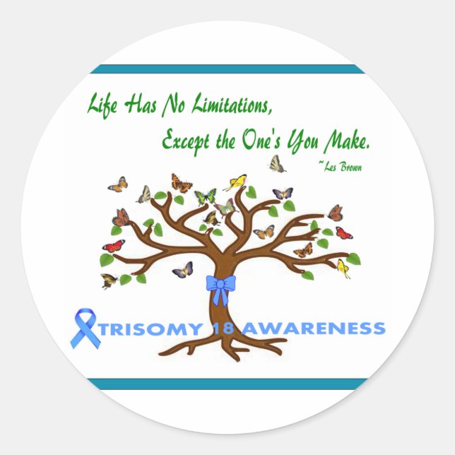 Trisomy 18 Life Has No Exceptions Classic Round Sticker (Front)