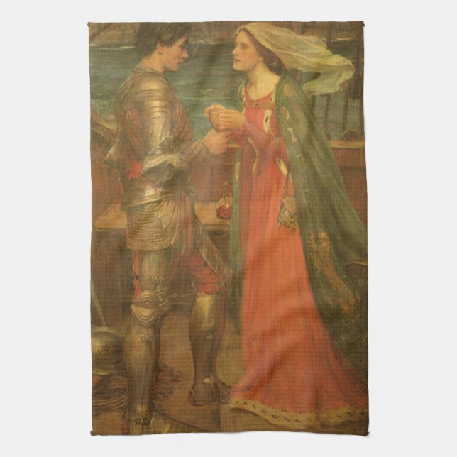 Tristan and Isolde by John William Waterhouse Tea Towel (Vertical)