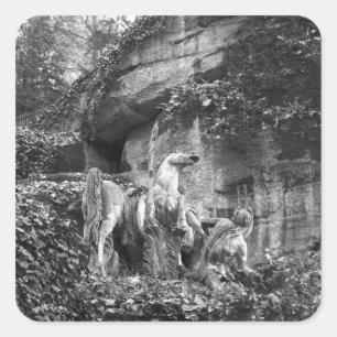 Tritons grooming two horses of the sun square sticker