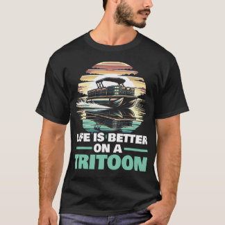 Tritoon Boat Triple Pontoon Boat Pontoon Captain B T-Shirt