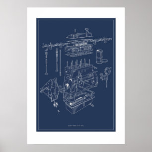 Triumph TR4A Engine Schematic Poster - Blueprint