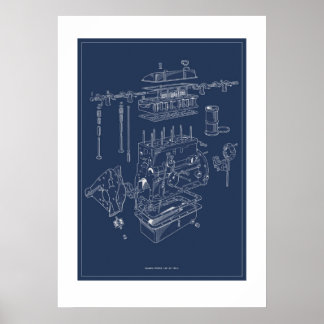 Triumph TR4A Engine Schematic Poster - Blueprint