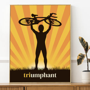 Triumphant Cyclist Raising Bike Over Head Graphic Poster